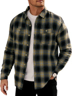Men Fleece-Lined Button Shirt Flannel Plaid Warm Winter Casual Jacket with Flap Pockets (S-3XL)