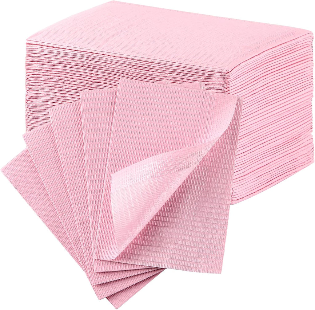 JMU Pink Dental Bibs, 50 Pack 3-Ply Waterproof Disposable Dental Bibs 13"x18" for Dental Clinic, Tattoo Shop, Nail Salon