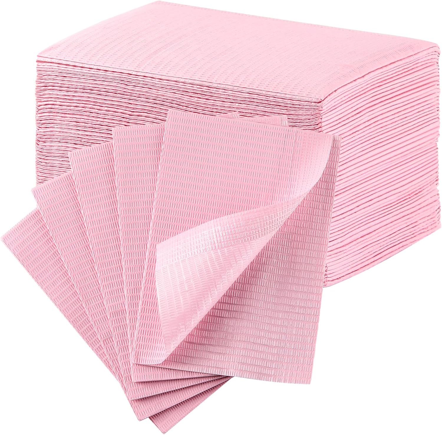 JMU Pink Dental Bibs, 50 Pack 3-Ply Waterproof Disposable Dental Bibs 13"x18" for Dental Clinic, Tattoo Shop, Nail Salon