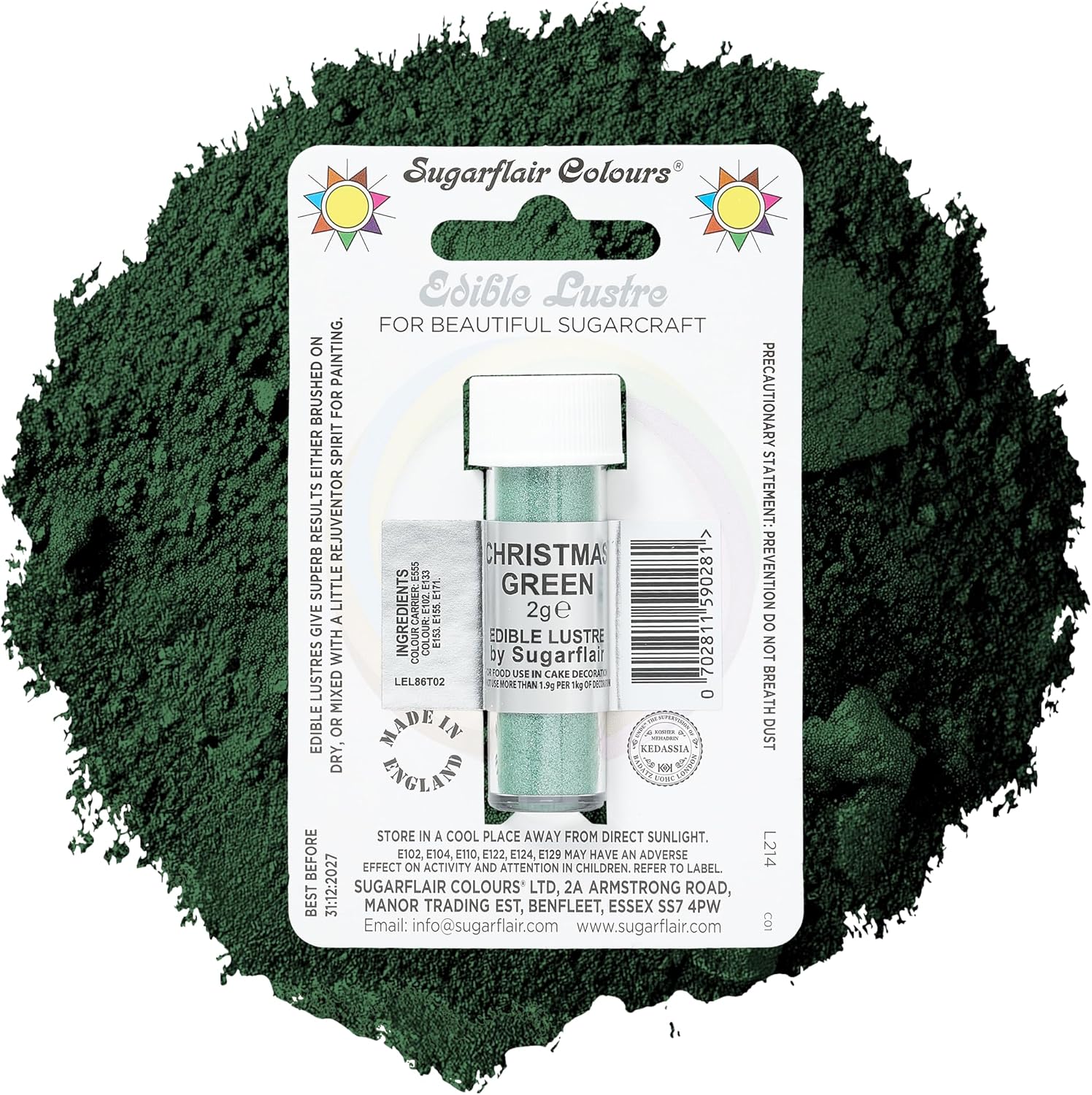 SugarFlair Edible CHRISTMAS GREEN Lustre Powder Food Color Icing Cake Decoration
