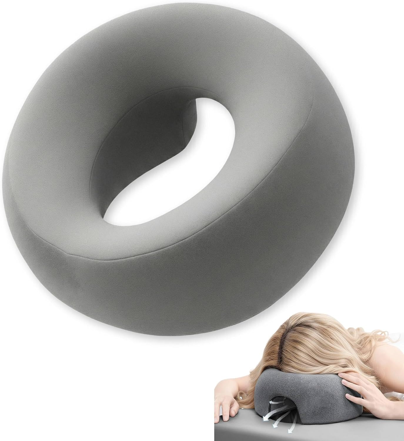 Flaskars Face Down Pillow with Breathable Fabric for Massage Table, Memory Foam Stomach Sleeping Cushion, Massage Face Cradle Headrest for Spa, Eye Surgery Recovery and Relaxation (Gray)