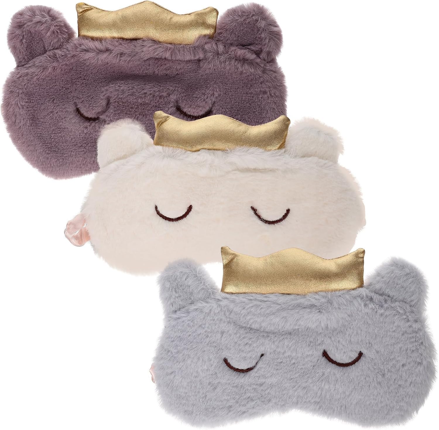 FRCOLOR 3pcs Plush Lightproof Eye Mask Set with Elastic Band, Breathable Cartoon Blindfolds for Travel, Nap, and Sleep, Supple Portable Eye Covers for Adults