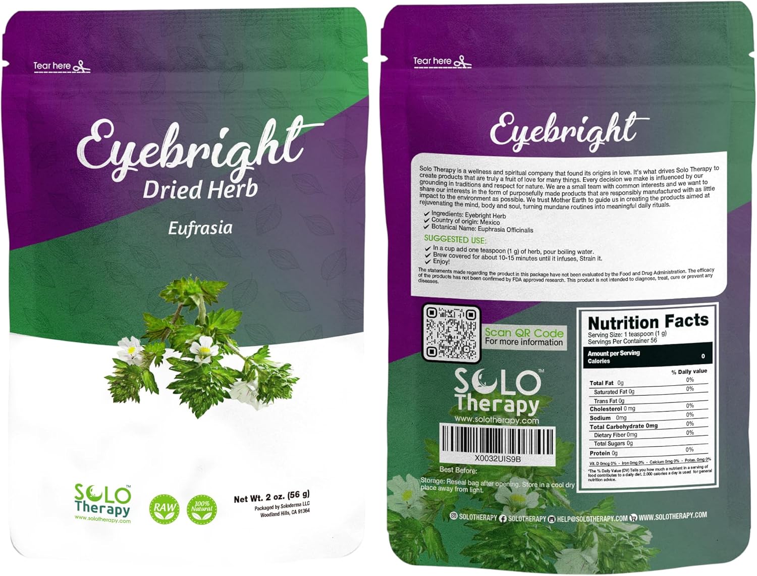 Eyebright Herb 2 oz, Eufrasia, Euphrasia Officinalis Dried Herb, Eyebright Herb Tea, Resealable Bag, Product From México