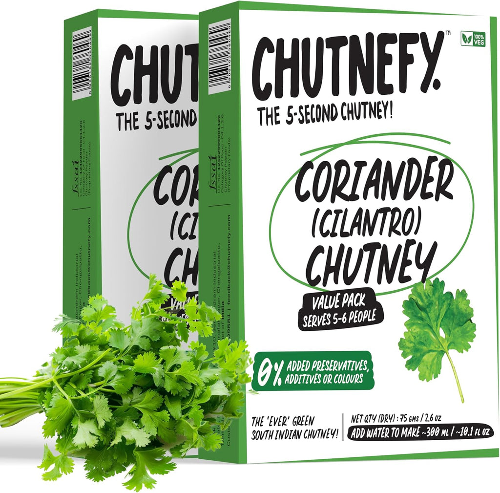 Chutnefy - Coriander Chutney - 2.64 Ounce | Delicious & Ready-to-Eat | 5-Second Instant Chutney | No Preservatives or Additives