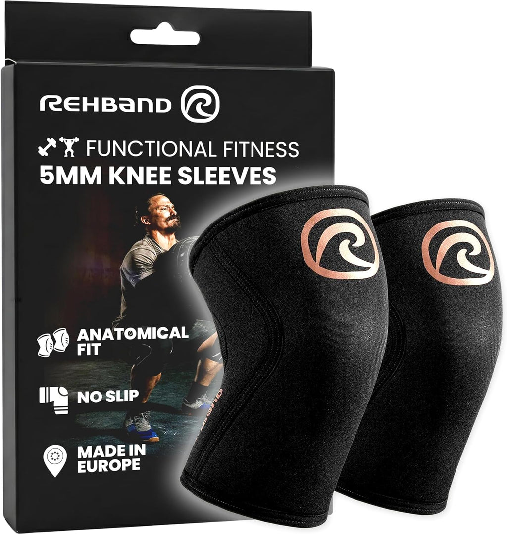 Rehband 5mm Knee Sleeves for Functional Training, Cross-Training & Powerlifting, Weightlifting Knee Support made of Neoprene, Unisex, Colour:Copper/Black - 1 Pair, Size:Medium