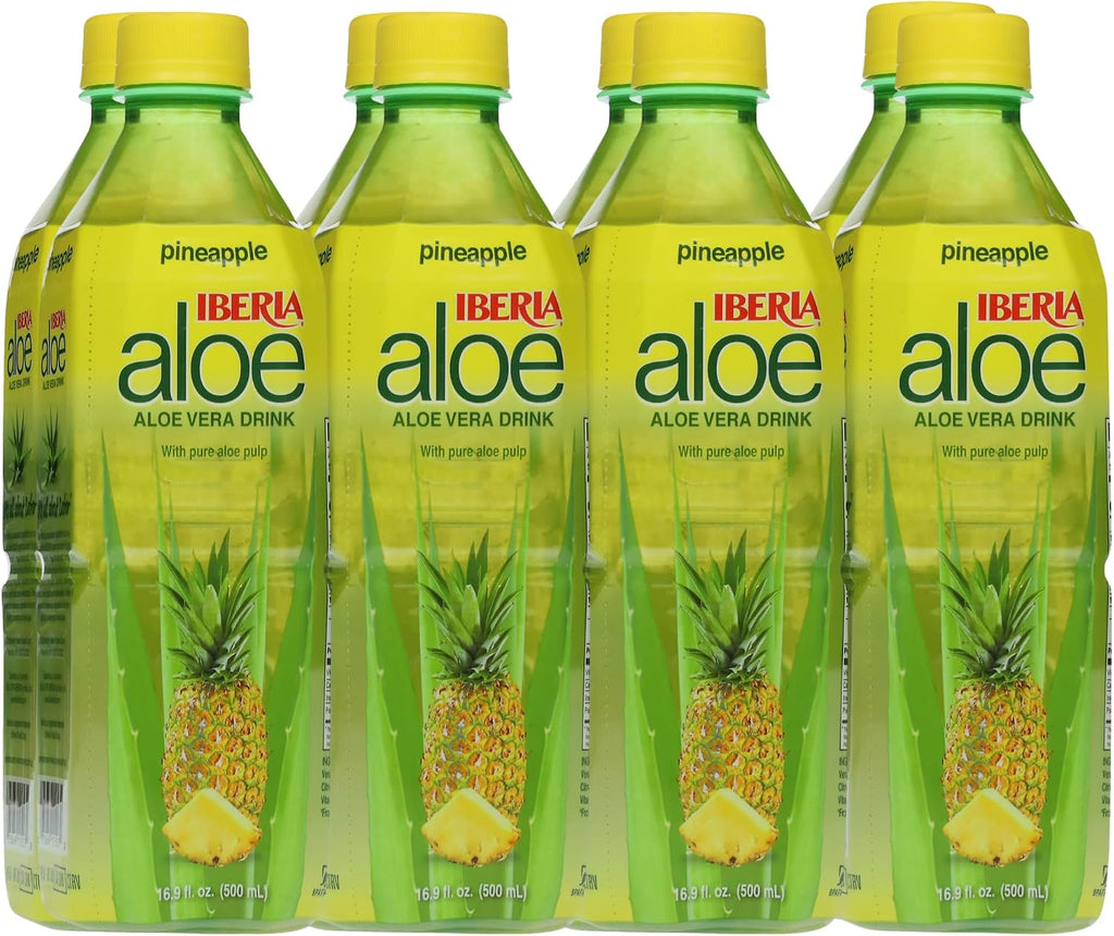 Iberia Aloe Vera Juice Drink with Pure Aloe Pulp, Pineapple, 16.9 Fl Oz (Pack of 8)