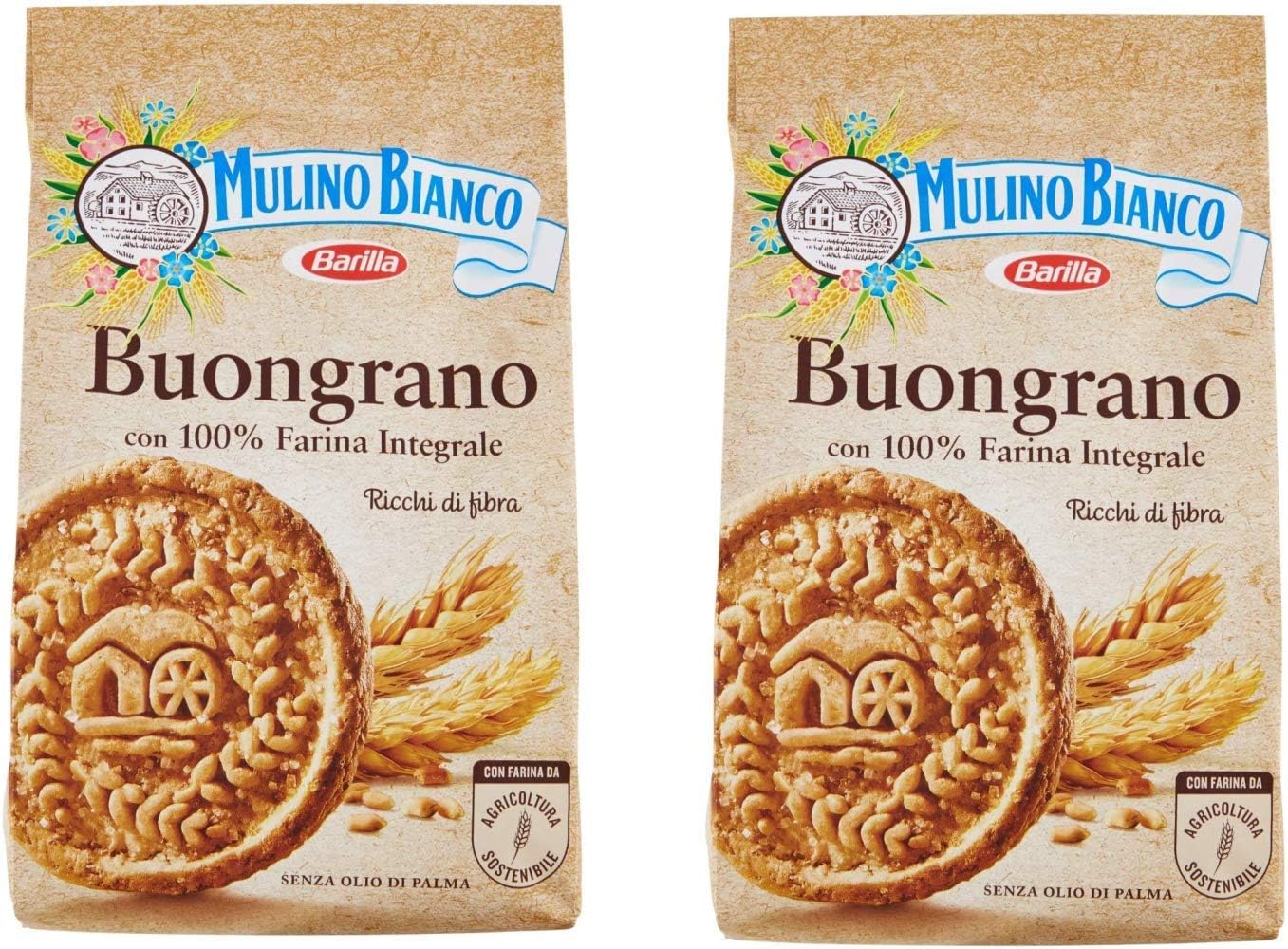 Mulino Bianco: "Buongrano" whole wheat shortbread - 12.34 Oz (350g) Pack of 2 [ Italian Import ]