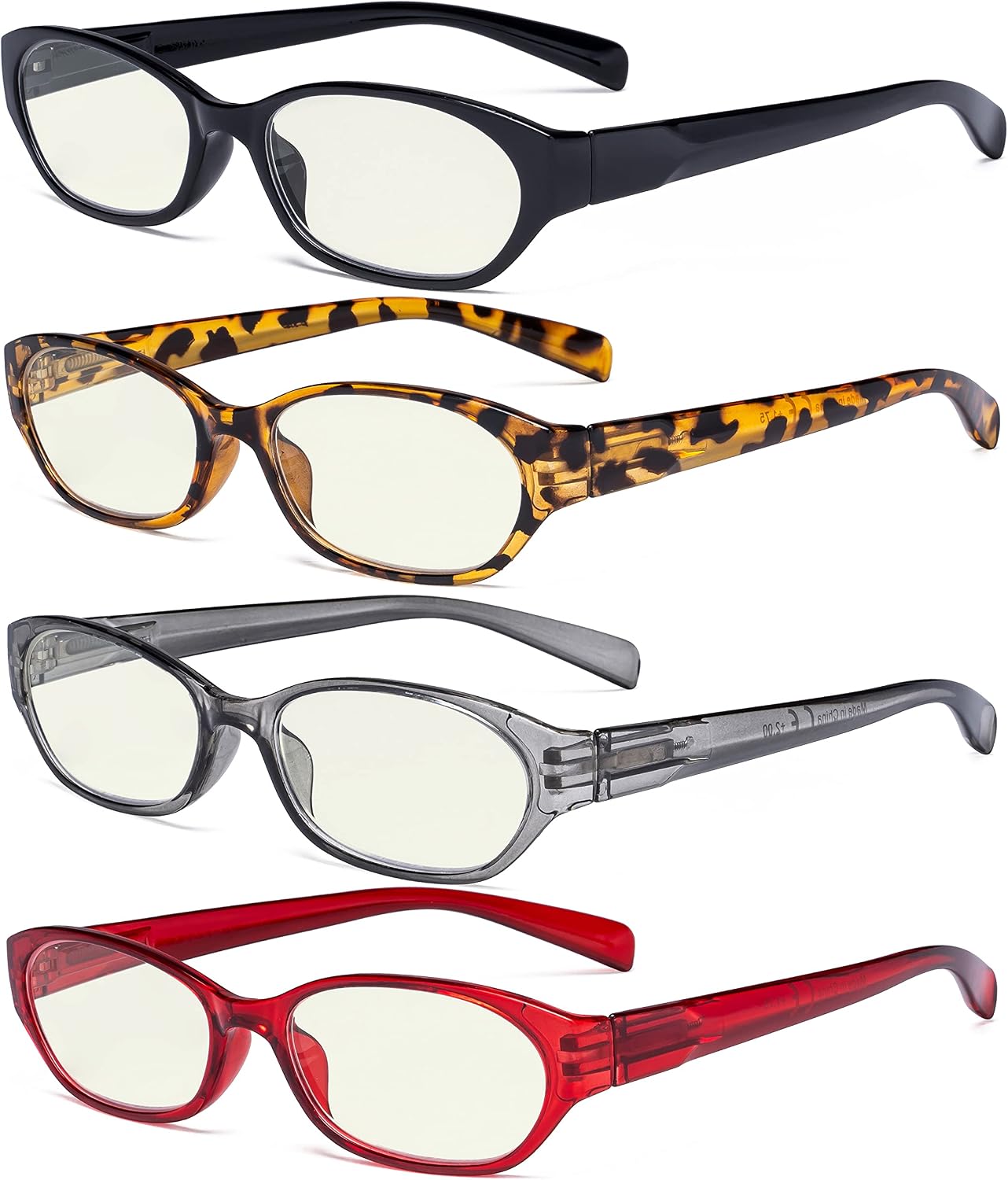 Eyekepper 4 Pack Computer Reading Glasses Women - Spring Hinge Ladies Blue Light Blocking Readers Yellow Tinted +1.25