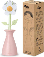 Vigar Florganic Daisy-Shaped Dish Brush with Vase Dish Brush Holder, Dish Brush with Handle, for Pot Scrubber, Kitchen Dishes, and Sink Cleaning, Pink