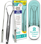 GuruNanda Spoon & U-Shaped Tongue Scraper Variety Pack (2 Pack) with Travel Case, 420 Medical Grade Stainless Steel, Promotes Fresh Breath & Oral Care