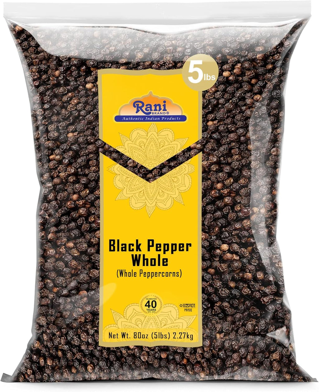 Rani Black Pepper Whole (Peppercorns), Premium MG-1 Grade 80oz (5lbs) 2.27kg Bulk ~ All Natural | Gluten Friendly | Non-GMO | Kosher | Product of Vietnam | Perfect size for Grinders!