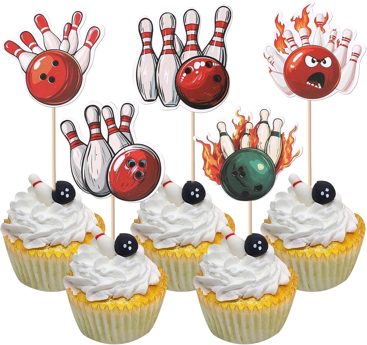 40 PCS Bowling Cupcake Toppers Double Sided Sports Theme Bowling Cupcake Picks Bowling Party Decorations for Bowling Theme Baby Shower Kids Birthday Party Cake Decorations Supplies