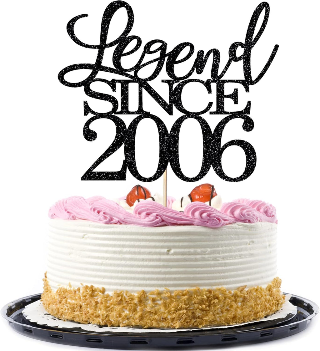 Legend Since 2006 Cake Topper 20th Birthday Happy Birthday Cake Topper Men and Women Cheer 20 Years Old Handmade Black Glitter Cake Decoration (2006)