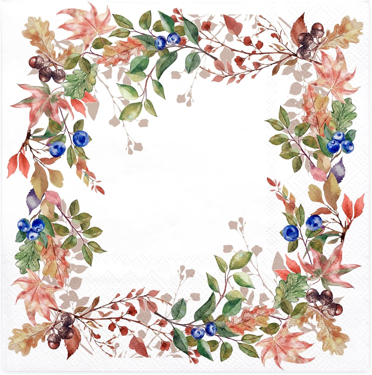 WRAPAHOLIC 50Pcs Fall Paper Napkins - 3-Ply Autumn Fruits Leaves Disposable Cocktail Napkins for Autumn, Thanksgiving Party Supplies Tableware - 5 x 5 In