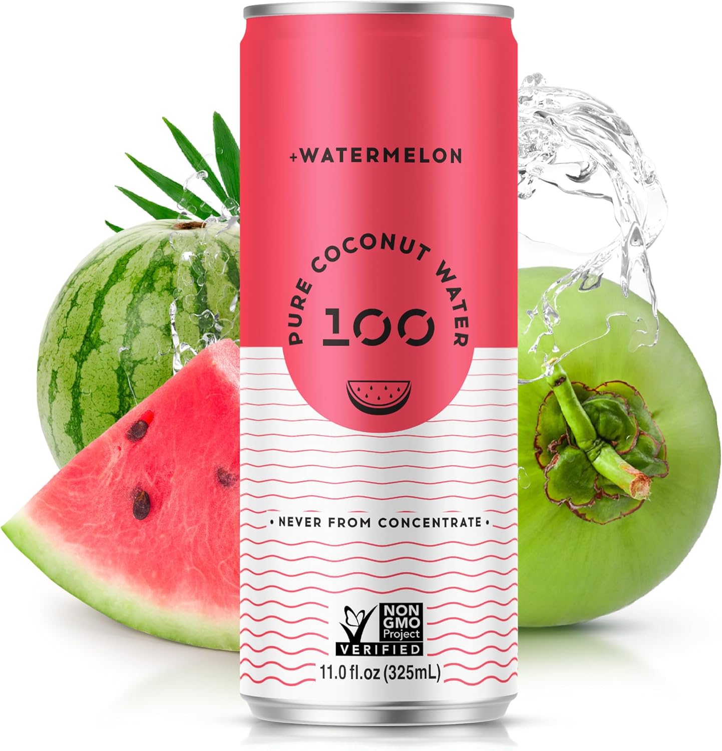 100 Coconuts Watermelon Pure Coconut-100% Pure Coconut Water - Low Calorie All-Natural Drink with Electrolytes - Naturally Sweet, no preservatives- Non-GMO, 11 fl oz, Pack of 12 (Pure Coconut Water)