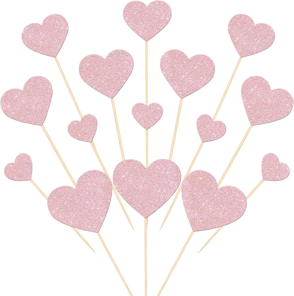 Rsstarxi 35 Pack Love Heart Cupcake Toppers Glitter Sweet Heart Cupcake Picks for Baby Shower Bridal Wedding Birthday Valentine's Day Party Cake Decorations Supplies Light Pink