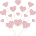 Rsstarxi 35 Pack Love Heart Cupcake Toppers Glitter Sweet Heart Cupcake Picks for Baby Shower Bridal Wedding Birthday Valentine's Day Party Cake Decorations Supplies Light Pink