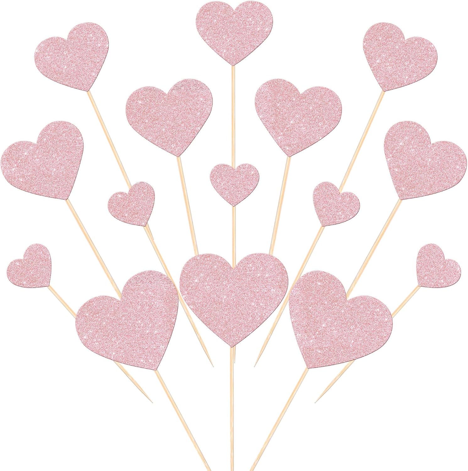 Rsstarxi 35 Pack Love Heart Cupcake Toppers Glitter Sweet Heart Cupcake Picks for Baby Shower Bridal Wedding Birthday Valentine's Day Party Cake Decorations Supplies Light Pink