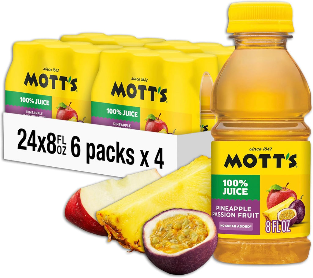 Mott’s 100% Pineapple Passion Fruit Juice Blend, 8 fl oz bottles, 24 Count (4 Packs Of 6)