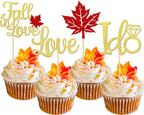 24 PCS Fall in Love Cupcake Toppers Glitter Maple Leaves Love I Do Cupcake Picks Fall Theme Wedding Cake Decorations for Bridal Shower Engagement Thanksgiving Birthday Party Supplies