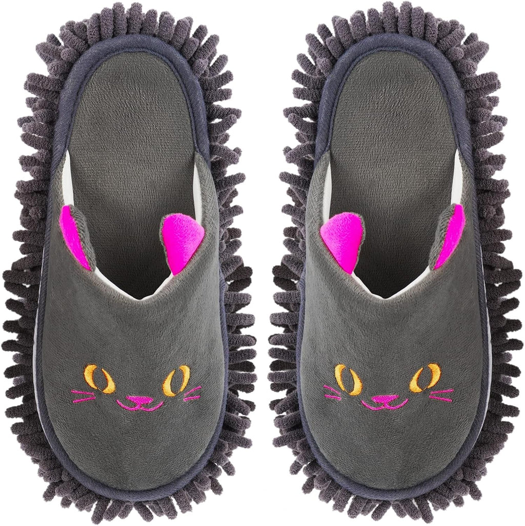 Warm Microfiber Slippers Floor Dust Dirt Hair Mop Slippers Shoes Anti-slip for Bedroom Home (Dark gray)