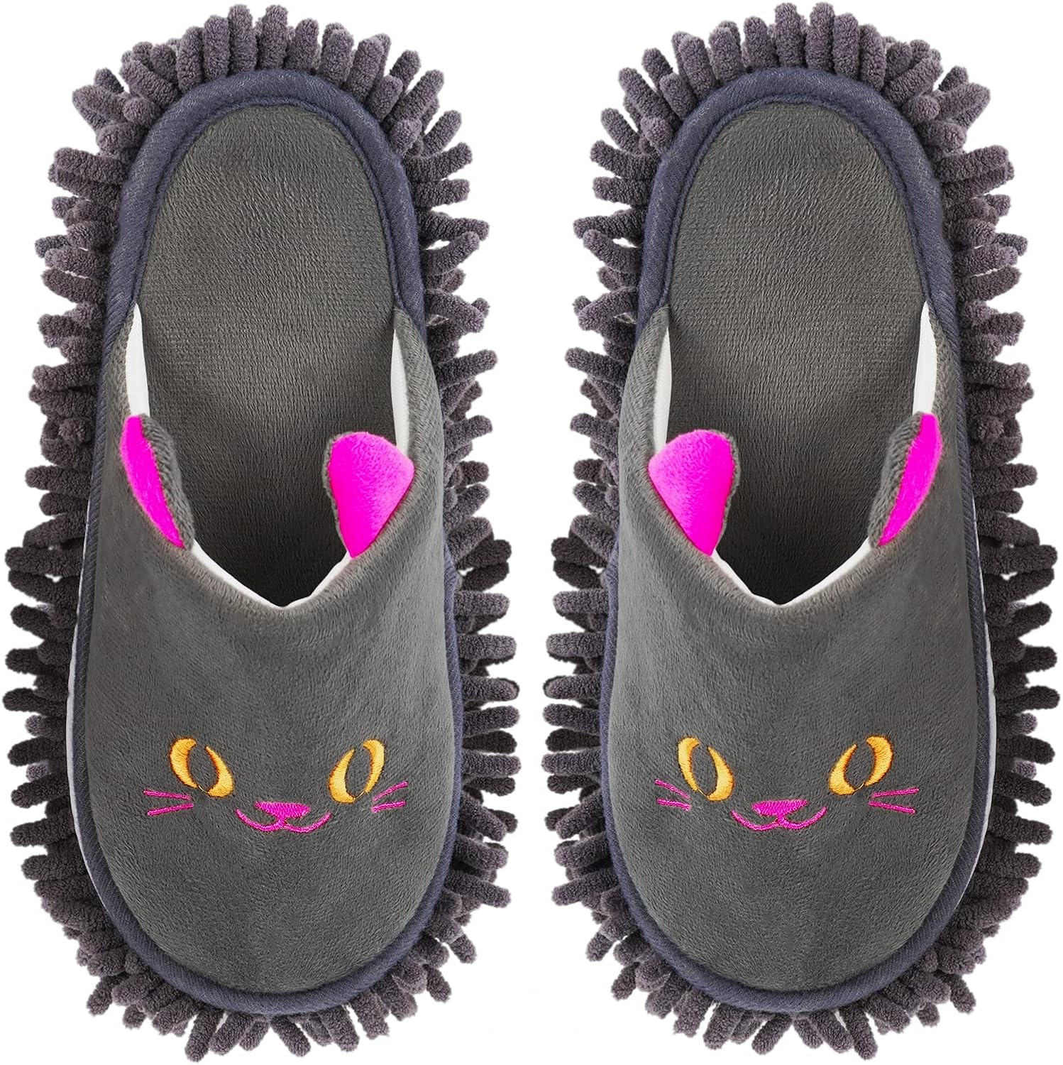 Warm Microfiber Slippers Floor Dust Dirt Hair Mop Slippers Shoes Anti-slip for Bedroom Home (Dark gray)