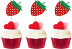 36Pcs Glitter Red Strawberry Cupcake Toppers Red Strawberries Cupcake Picks for Berry Strawberry Baby Shower Kids Boys Girls Birthday Sweet Fruit Party Bridal Shower Wedding Cake Decorations