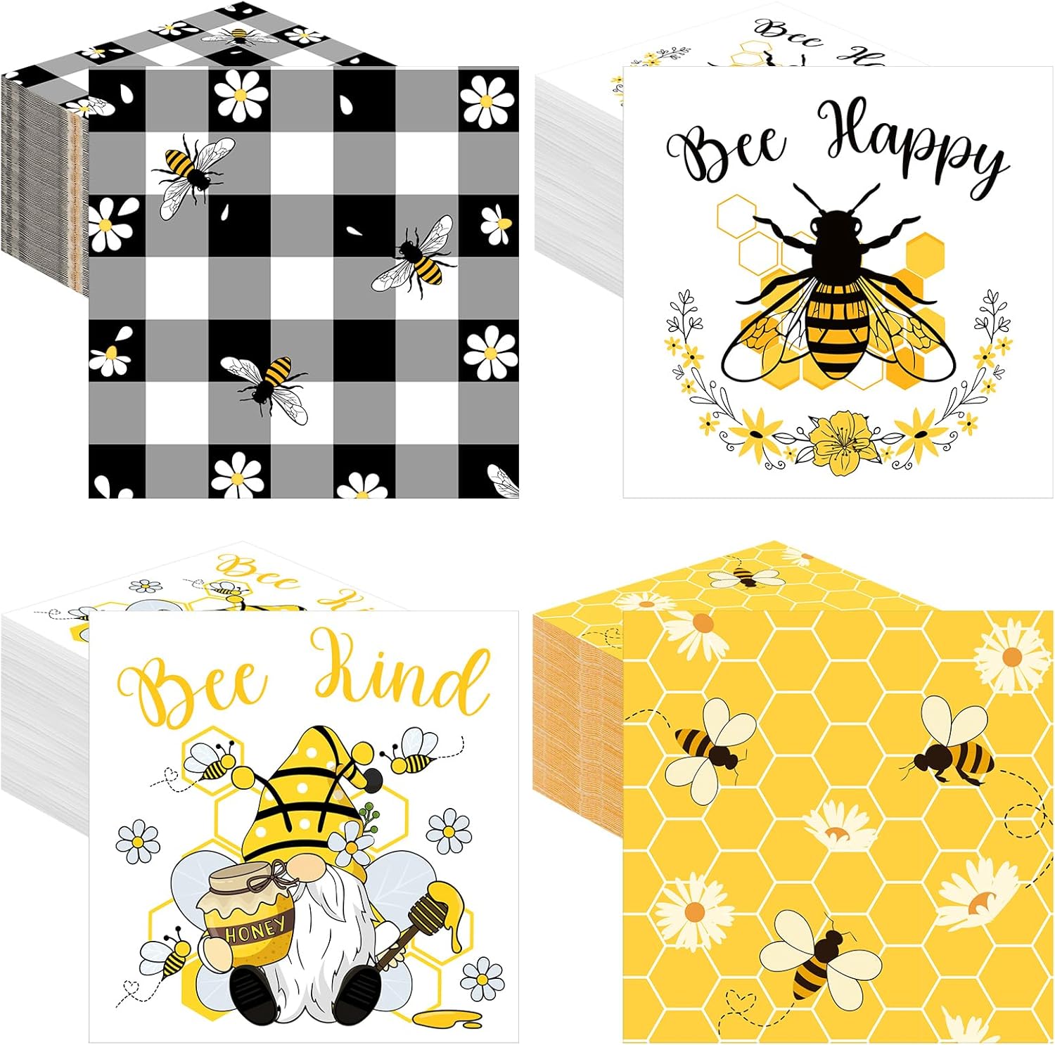Fulmoon 200 Pieces Spring Bee Cocktail Napkins Disposable Decorative Decoupage Beverage Paper Napkins Bulk Dessert Towel for Dinner Spring Summer Tea Party