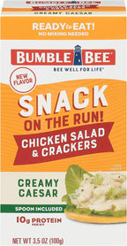 Bumble Bee Snack On The Run! Protein Snack Pack - Creamy Caesar Chicken Salad with Crackers - 10g Protein per Box - Ready to Eat Easy-Open Canned Chicken (Pack of 1)