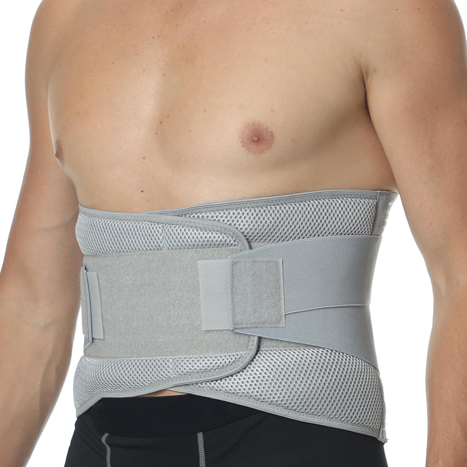 NeoTech Care Adjustable Compression Back Brace Lumbar Support Belt, Grey, Size XXL