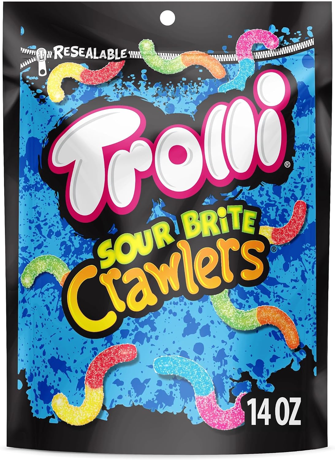 Trolli Sour Brite Crawlers, Candy, Cherry-Lemon, Strawberry-Grape & Orange-Lime, Sweet and Sour, Gummy Worms, 14 oz
