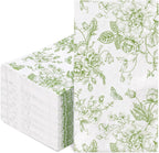 100 Pcs Floral Guest Napkins Disposable Green Wildflower Paper Napkins Green Flower Dinner Hand Towels for Bathroom Party Supplies Table Decorations