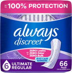 Always Discreet Adult Incontinence Pads for Women, Drier, 6 Drop Regular Length, Extra Heavy Absorbency, Pads for Bladder Control Management, Bladder Leaks, & Postpartum Pads, 66ct