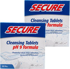 Secure Daily Cleansing Tablets - pH 9 Formula Thoroughly Cleans Dentures - Fights Odors, Stains & Germs - For Dentures, Nightguards, Retainers & Partials - 32 Tablets (2 Pack)