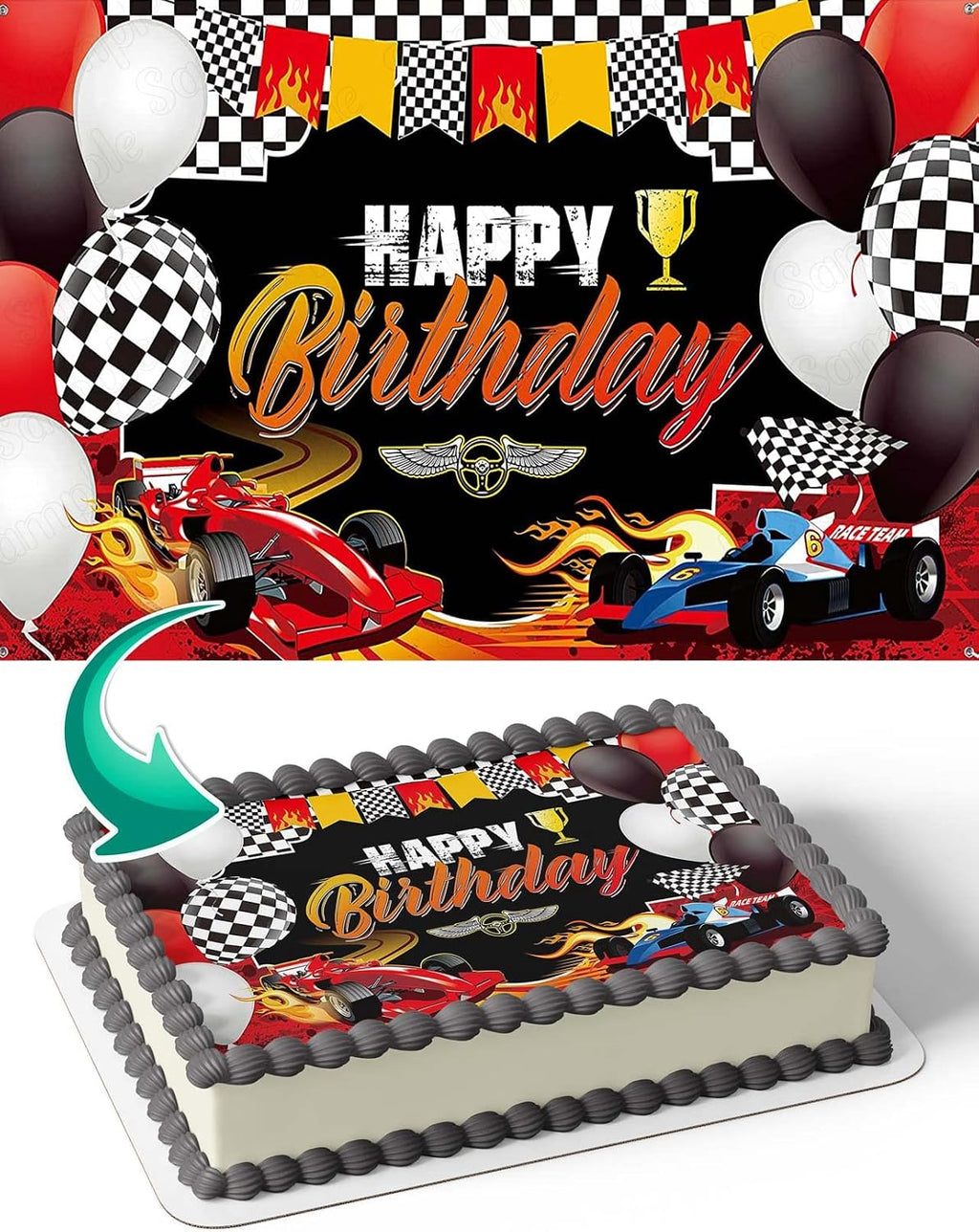 CAKECERY Formula 1 Cars Racing Kids Edible Cake Image Topper Birthday Cake Banner 1/4 Sheet