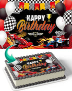 CAKECERY Formula 1 Cars Racing Kids Edible Cake Image Topper Birthday Cake Banner 1/4 Sheet