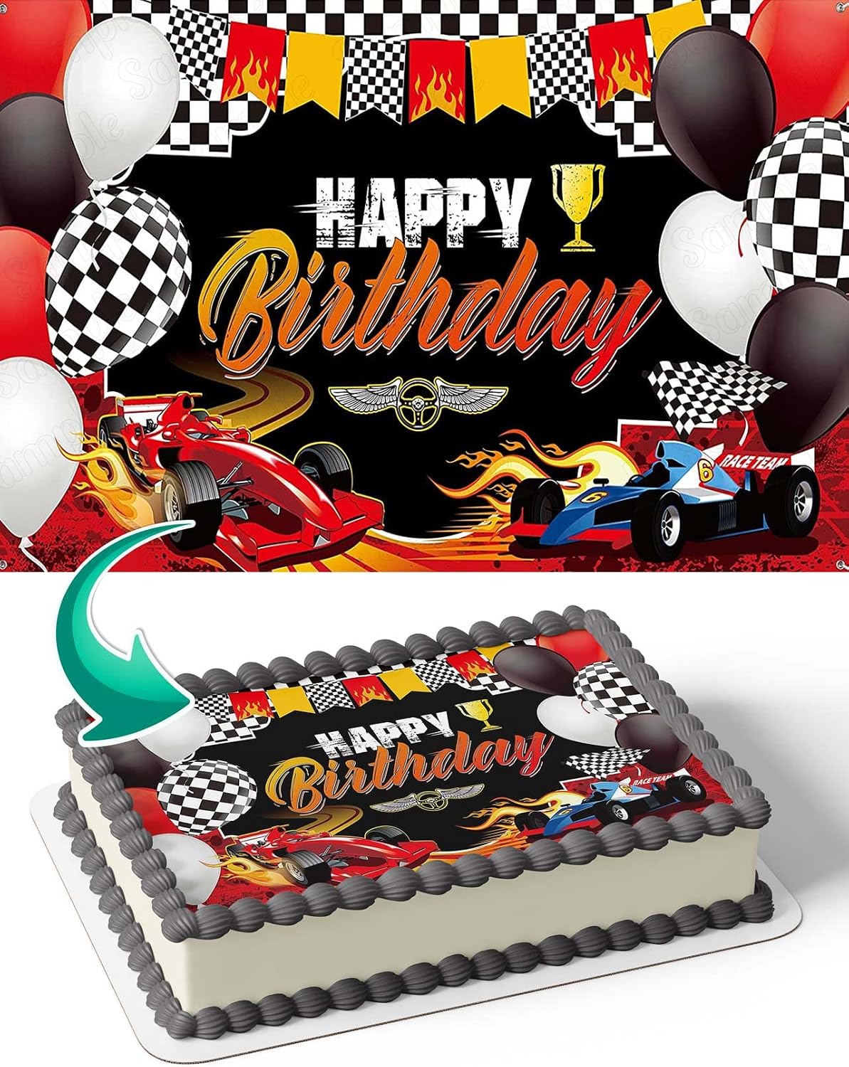 CAKECERY Formula 1 Cars Racing Kids Edible Cake Image Topper Birthday Cake Banner 1/4 Sheet