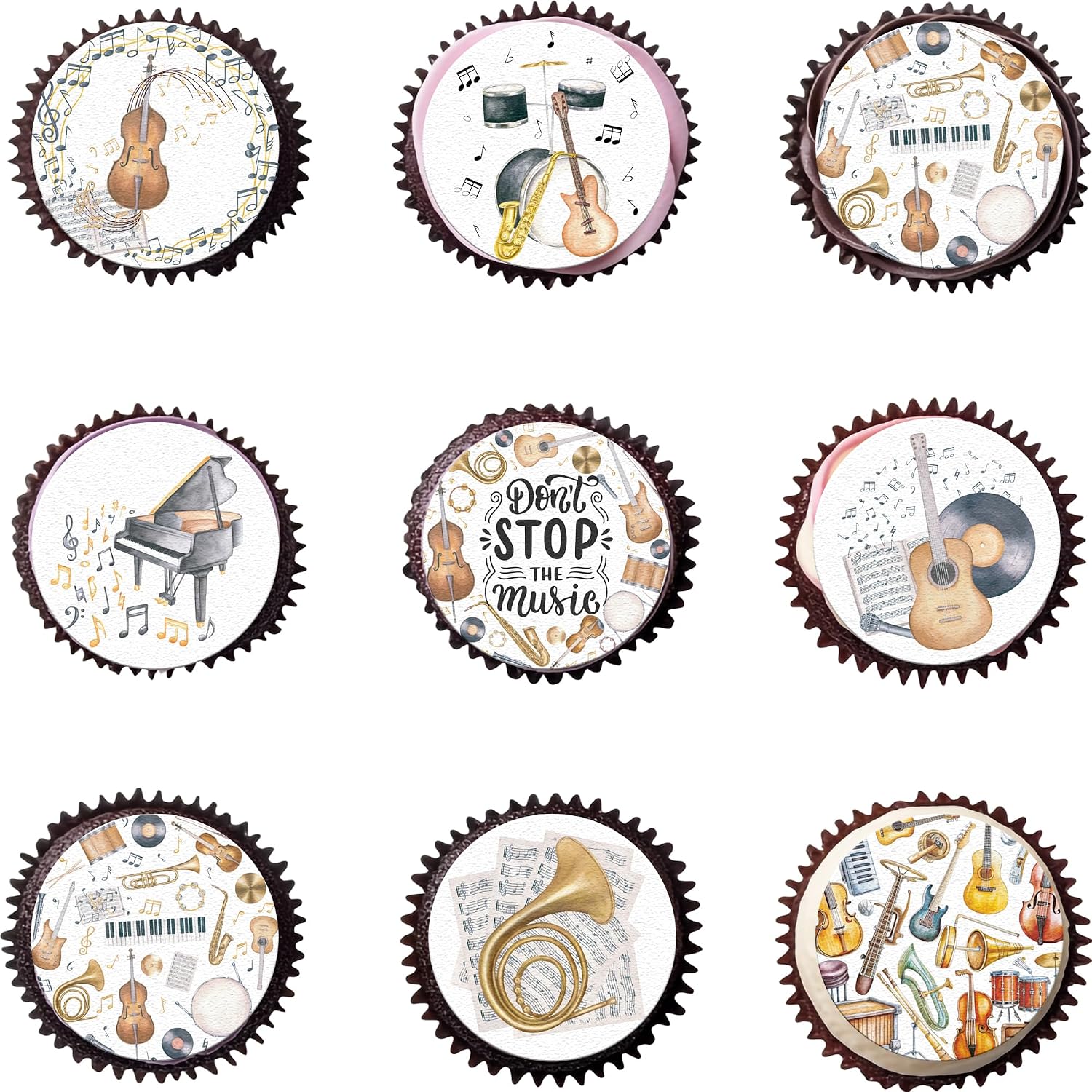 36PCS Edible Musical Instrument Cupcake Toppers Wafer Paper Music Symbol Cake Picks Music Concert Cake Topper Guita Piano Violin Cupcake Picks for Concert Theme Party Decor (Musical)