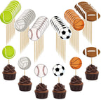 48 Pcs Sports Cupcake Toppers Cake Decorations, Sports Party Cupcake Picks, Baseball Basketball Soccer Football Tennis Volleyball Cake Toppers for Boy Kid Teen Adult Birthday Party Supplies, 6 Styles