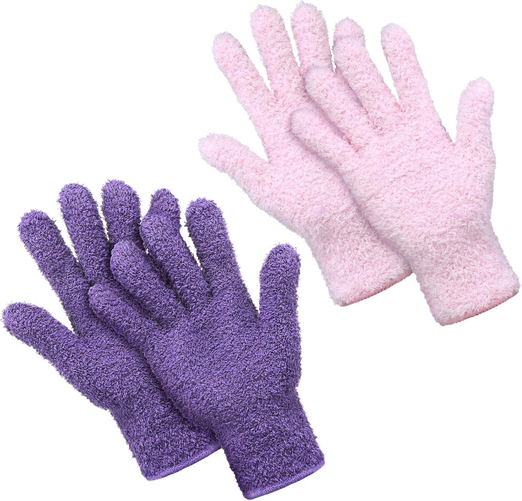 Patelai 2 Pairs Microfiber Gloves for Plants Dusting Cleaning Glove Mittens House Cars Blinds Dusting(Pink, Violet,Large)