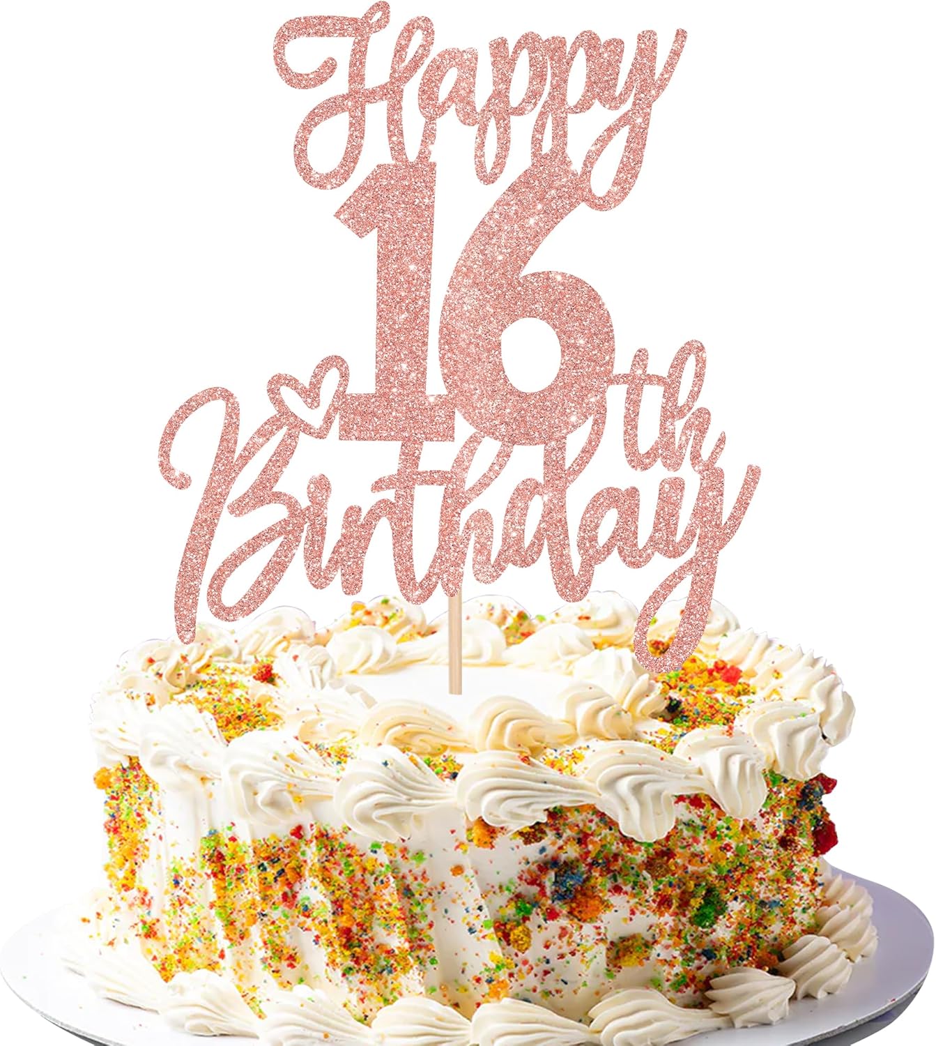 1 PCS Happy 16th Birthday Cake Topper Glitter Cheers to 16 Years Birthday Cake Pick Sixteen Sweet 16 Cake Decoration for Happy 16th Birthday Anniversary Theme Party Decorations Supplies Rose Gold