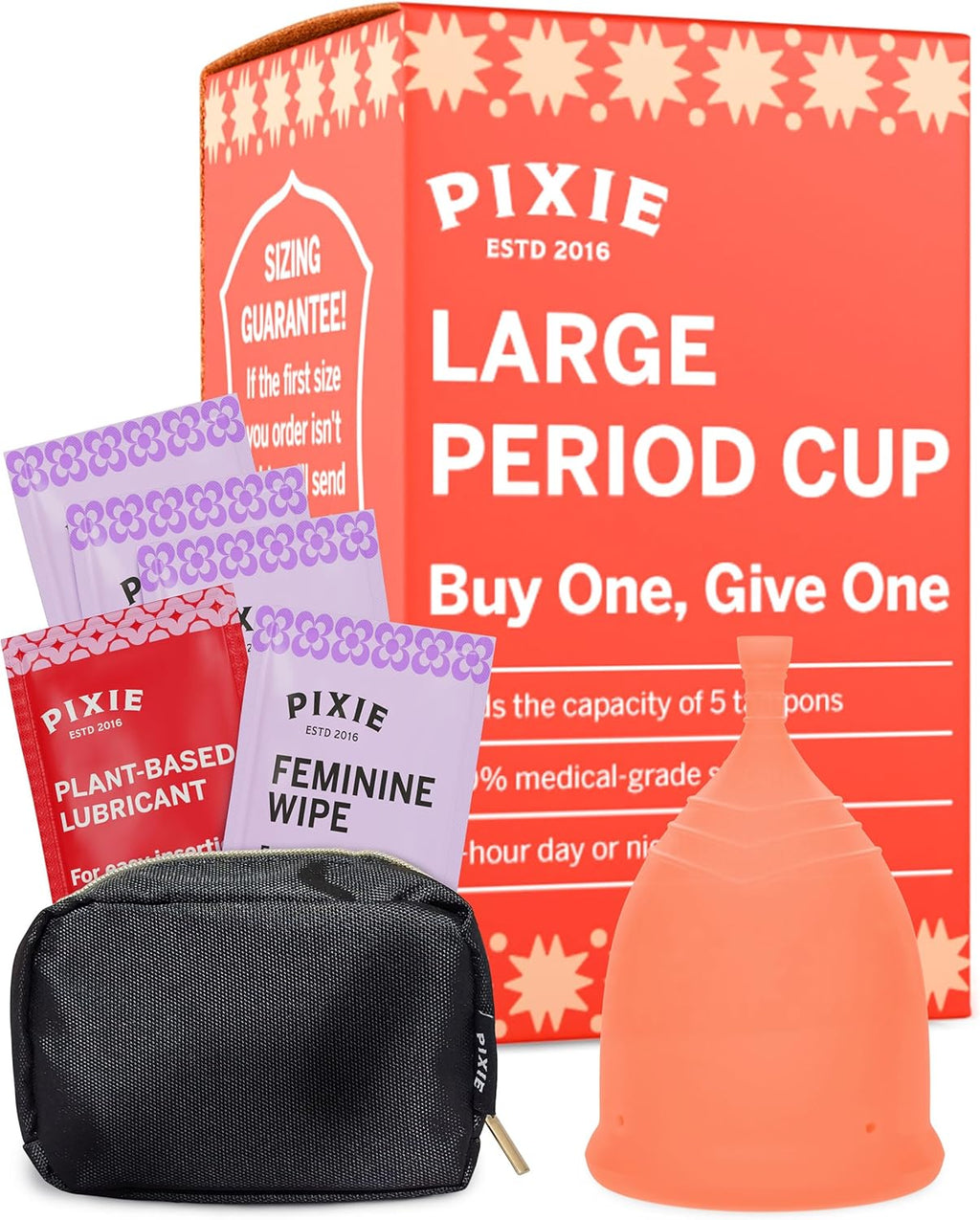 Pixie Cup - Soft, Safe, Reusable Menstrual Cup - Ranked 1 for The Best Tampon Alternative - 100% Medical-Grade Silicone Period Cup for Feminine Care - Buy One We Give One (Large)