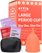 Pixie Cup - Soft, Safe, Reusable Menstrual Cup - Ranked 1 for The Best Tampon Alternative - 100% Medical-Grade Silicone Period Cup for Feminine Care - Buy One We Give One (Large)