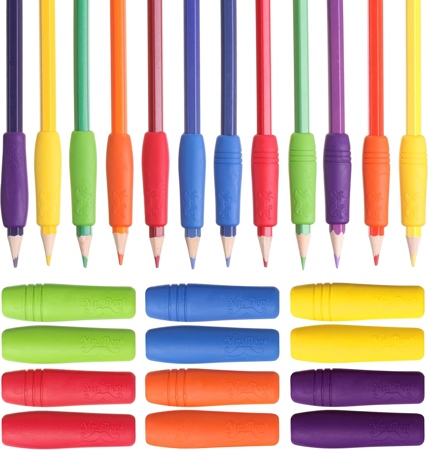 Mr. Pen- Pencil and Pen Grips, Colorful, 12 Pack, Pencil Grips for Adults, Rubber, Ergonomic, Pen Gripper