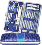 Teamkio 18pcs Manicure Set Pedicure Nail Clippers Set Travel Hygiene Kit Stainless Steel Professional Cutter Care Set Scissor Tweezers Knife Ear Pick Tools Grooming Kits with Leather Case