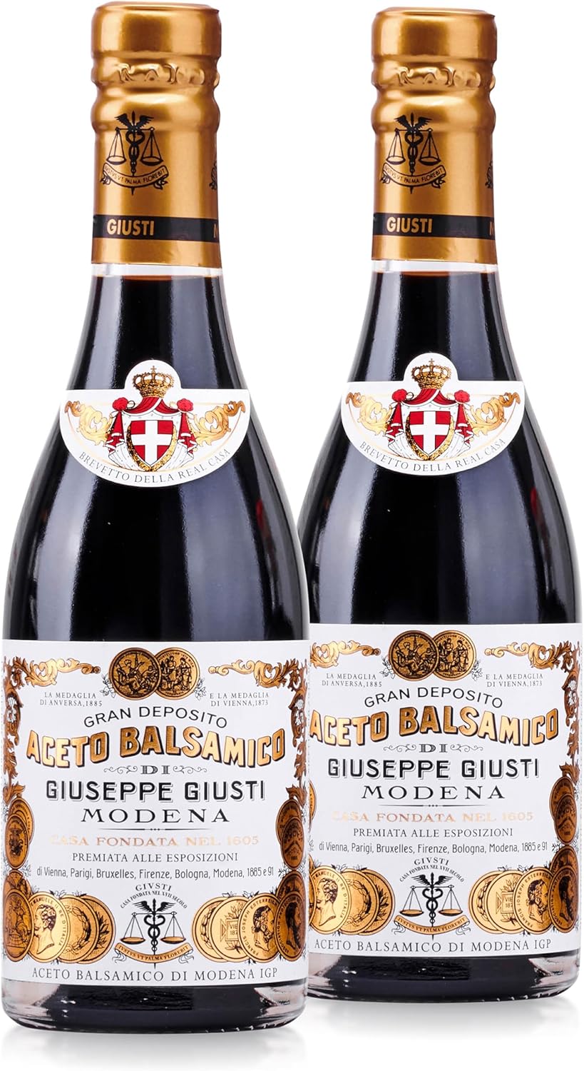 Giusti Balsamic Vinegar of Modena IGP – Full-Bodied Italian Gourmet Aceto Balsamico di Modena for Salads, Marinades, Cheese & More – 2 Gold Medals – Made in Italy – 8.45 fl oz (250 ml) - Pack of 2