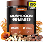 10-In-1 Mushroom Gummies with KSM-66 Ashwagandha & Magnesium Threonate Boosts Focus, Memory & Cognitive, 120 Ct Mushroom Supplement with Vitamin D3 & B12 for Immunity & Energy, Vegan, Blueberry Flavor