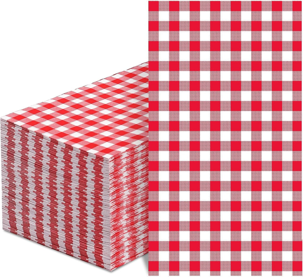 100 Pcs Red Gingham Napkins Disposable - Red and White Checkered Paper Napkins - Plaid Dinner Napkins for Picnic BBQ Birthday Wedding Party Supplies
