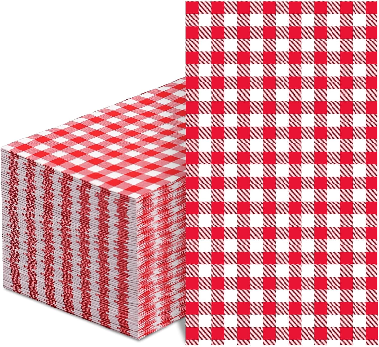100 Pcs Red Gingham Napkins Disposable - Red and White Checkered Paper Napkins - Plaid Dinner Napkins for Picnic BBQ Birthday Wedding Party Supplies