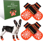EXPAWLORER Halloween Anti Slip Dog Socks to Prevent Licking Paws, Boots & Paw Protectors with Spider Web Grippers,Doggie Booties for Hardwood Floors for Small Medium Large Senior Dogs Orange Pumpkin M